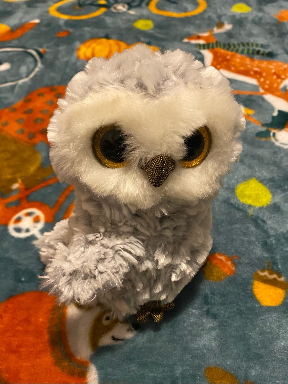 Gray Owlette the Owl Beanie Boo Plush Stuffed Animal w/ Gold Glitter Beak